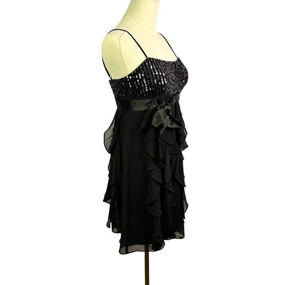 Women "BCBG Maxazria" black spaghetti straps sequin short dress Y2K - Picture 3 of 7